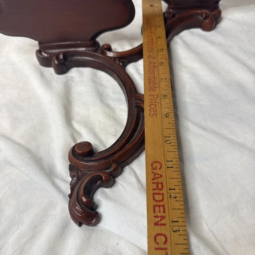 Syroco Wood Label Wall Scroll Sconce Double Tier Shelf Rocco Baroque Display MCM
